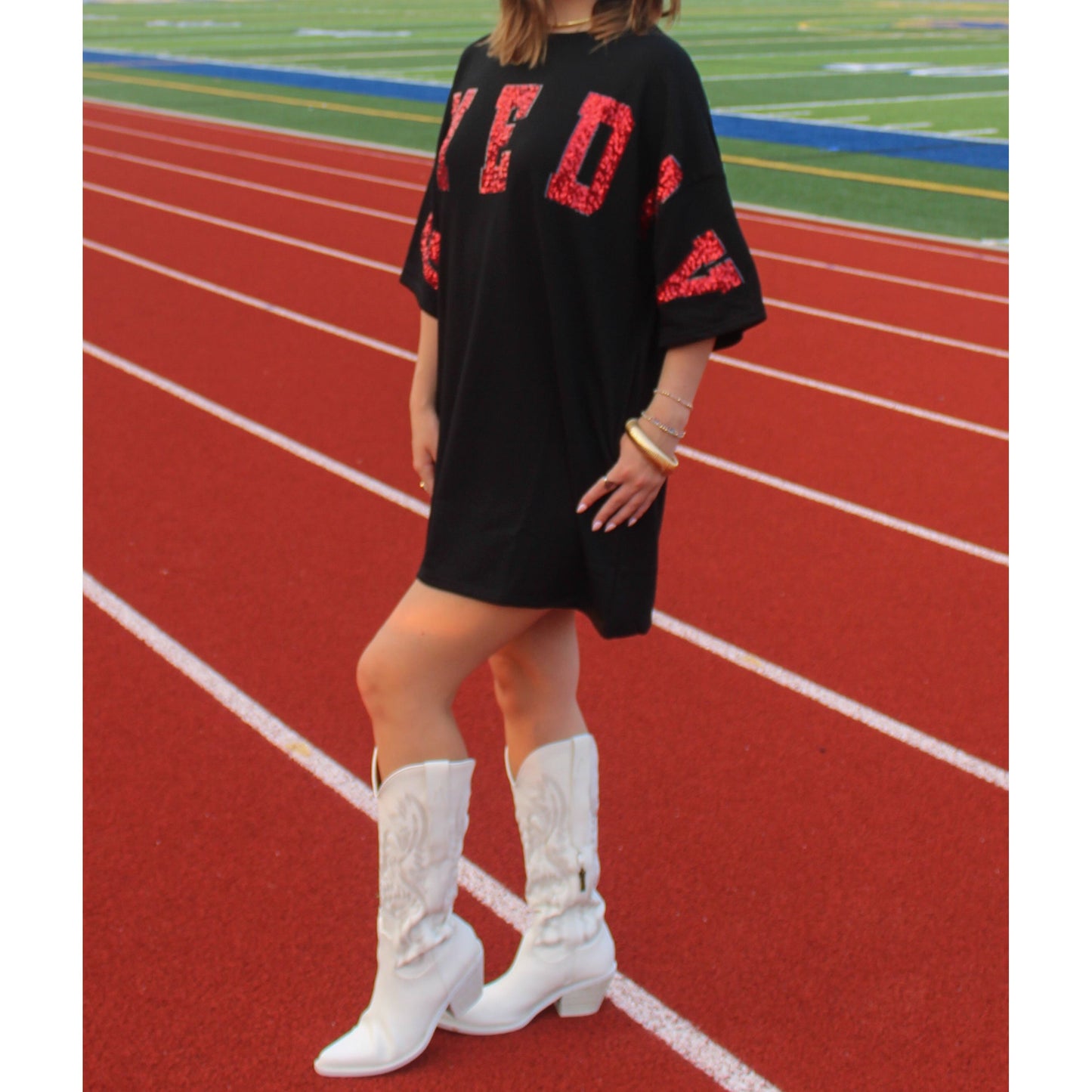 Game Day T-Shirt Dress, Black/Red