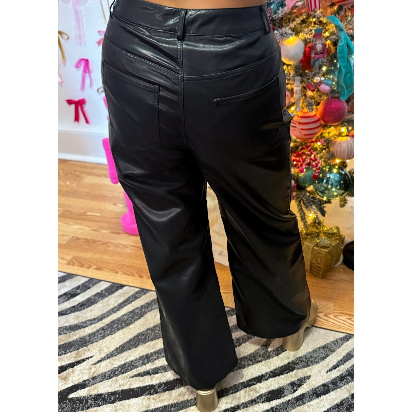 Faux Leather Pants, Black