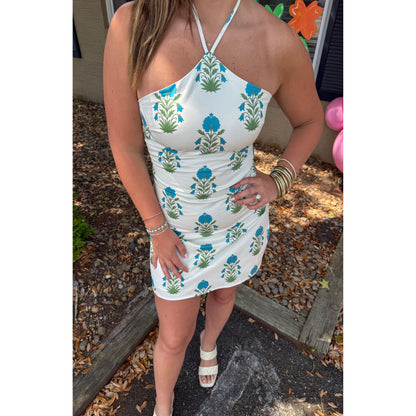 Bennett Halter Mini Dress, Cream Multi
