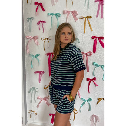 Navy/Hunter Green Stripe Lounge Short Set