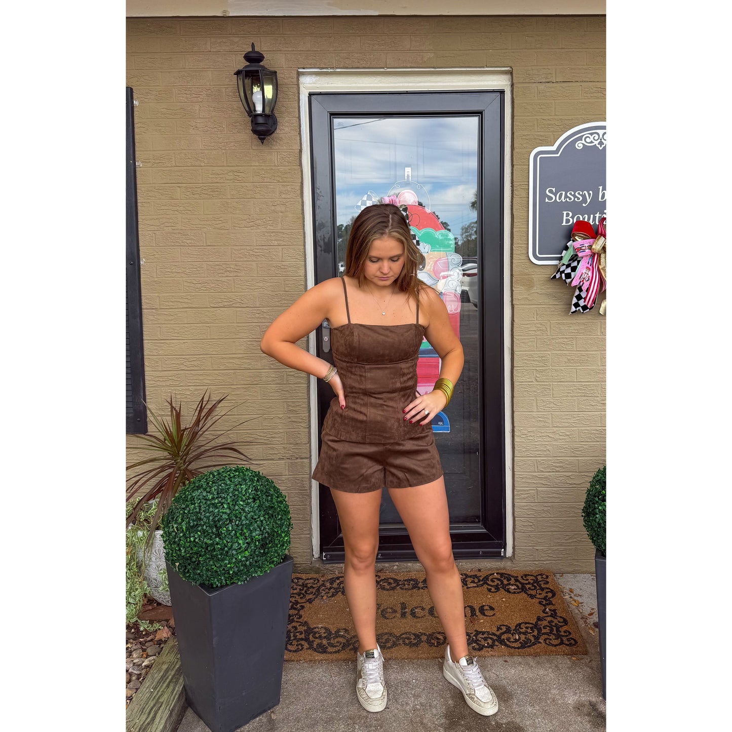 Isla Faux Suede Set, Brown