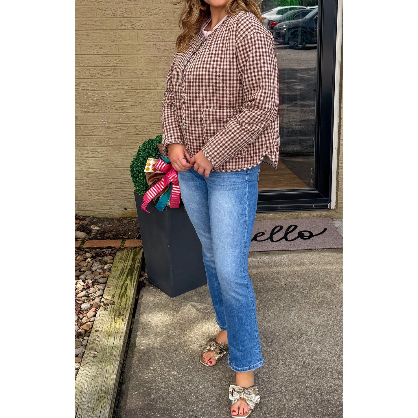 Livie Gingham Jacket, Espresso/Ivory