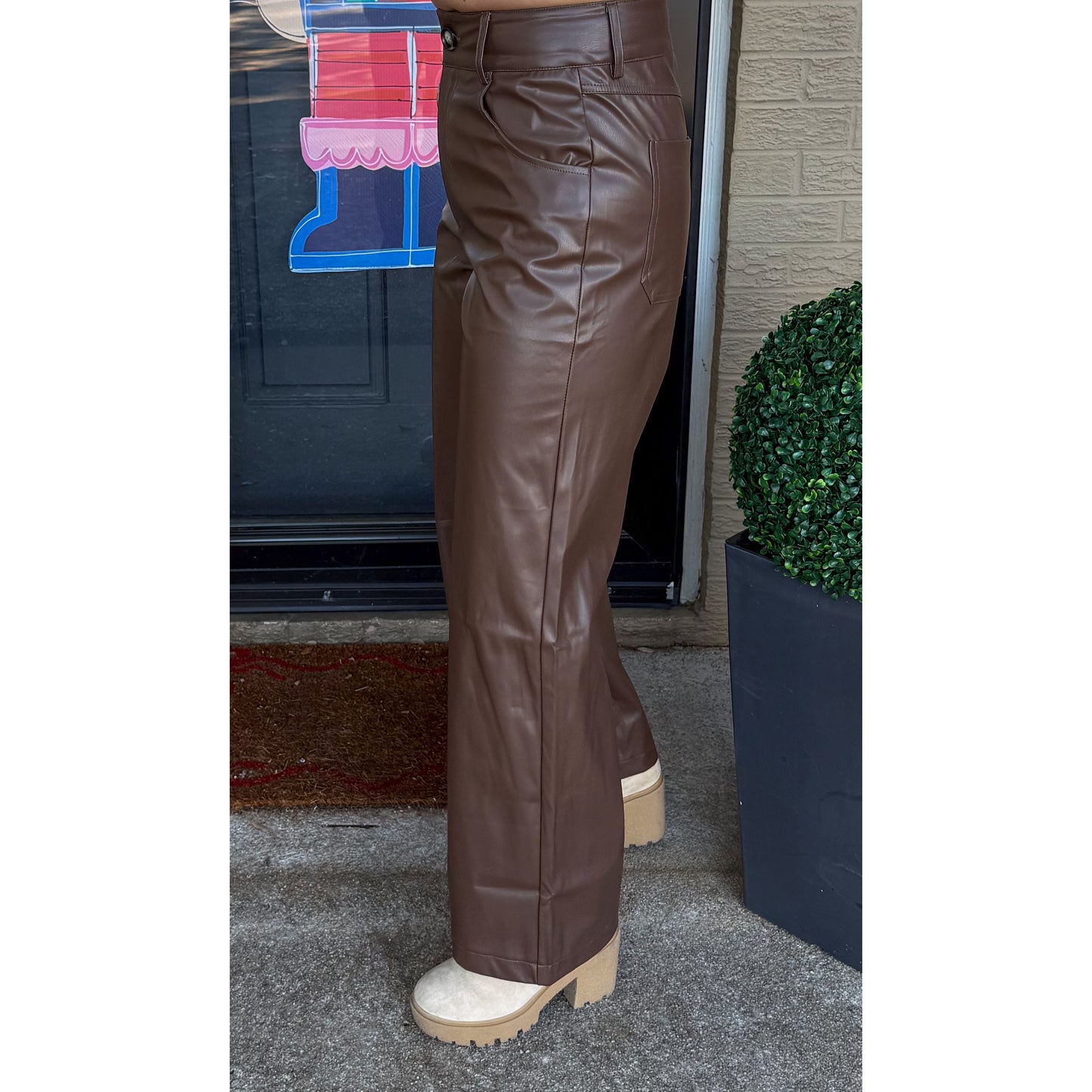 Katie Faux Leather Pants, Chocolate
