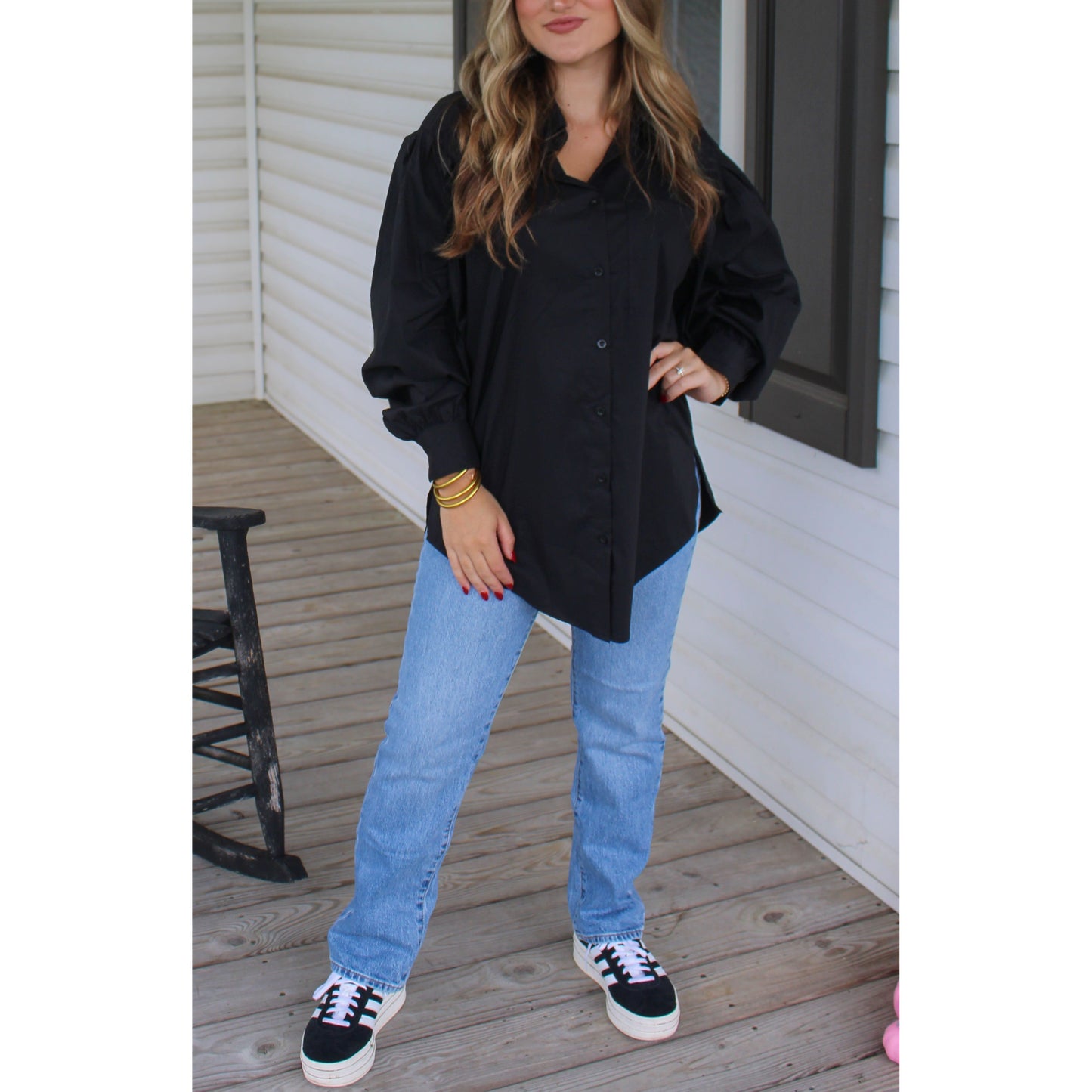 Rhodes Button Down Top, Black