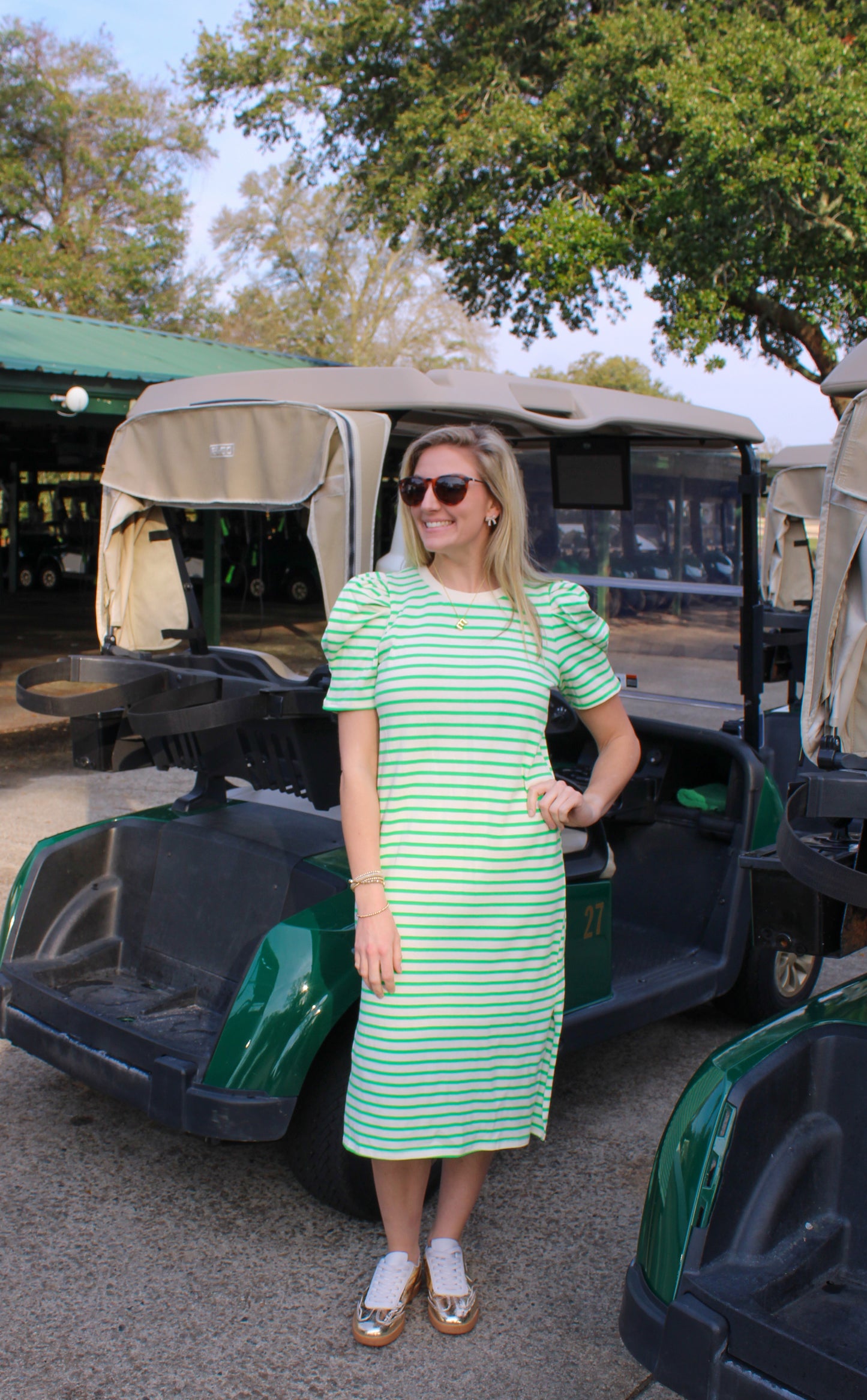 Put it on the Green Stripe Midi Dress, Kelly Green/Cream