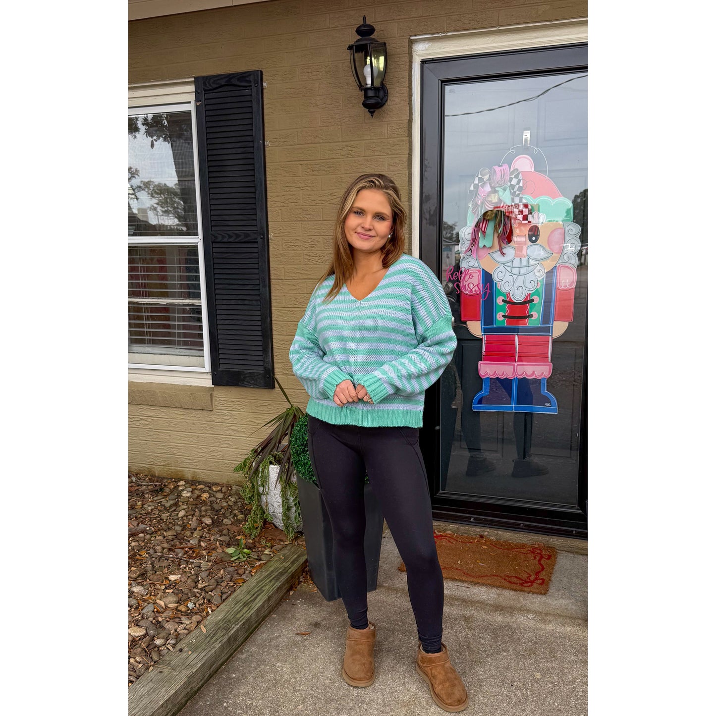 Haley Stripe Sweater, Aqua/Blue