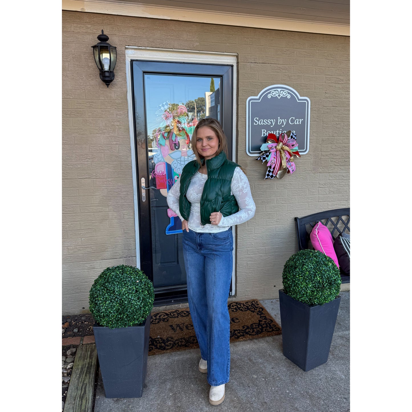 Raelyn Faux Leather Puffer, Hunter Green