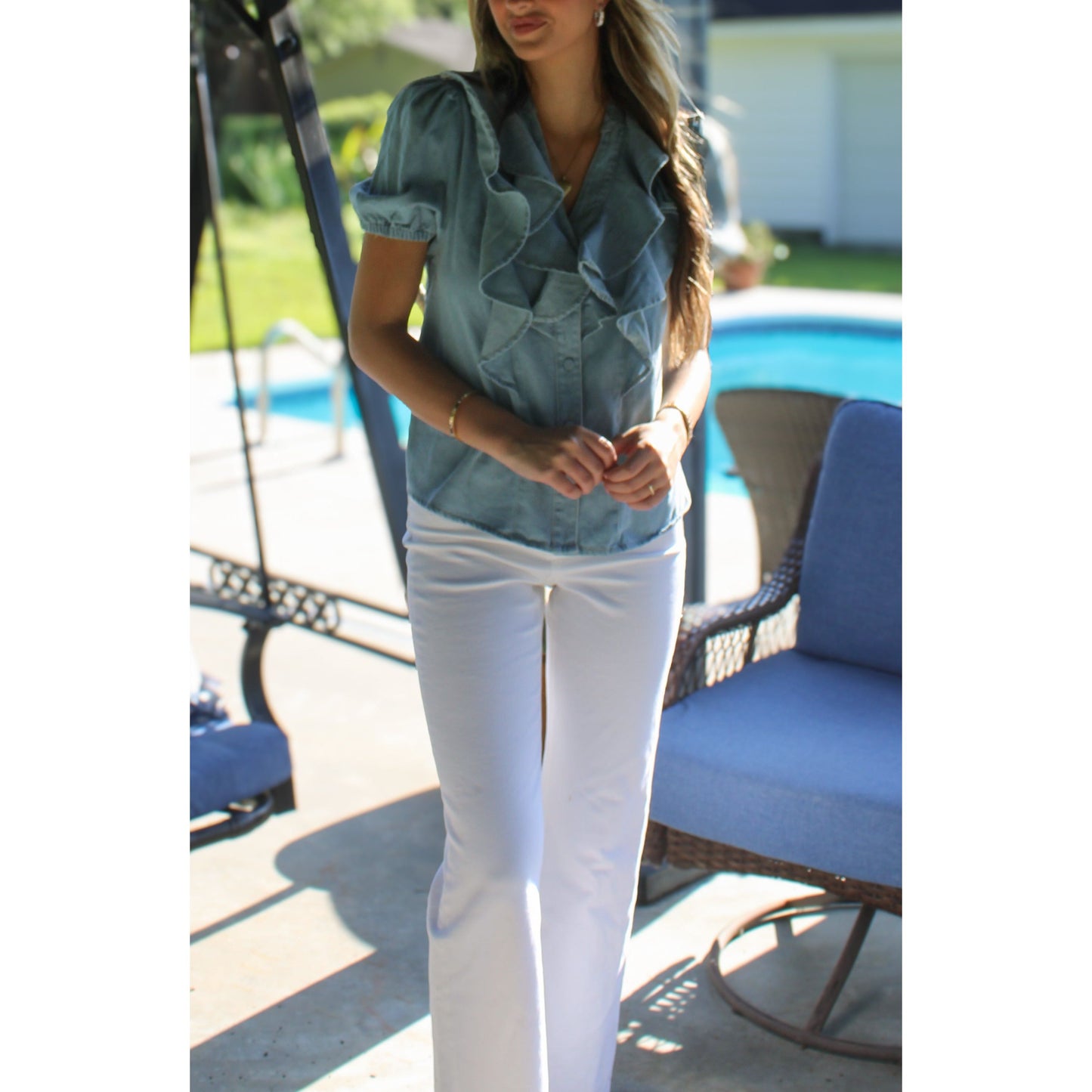 Frankie Denim Blouse, Light Wash Denim