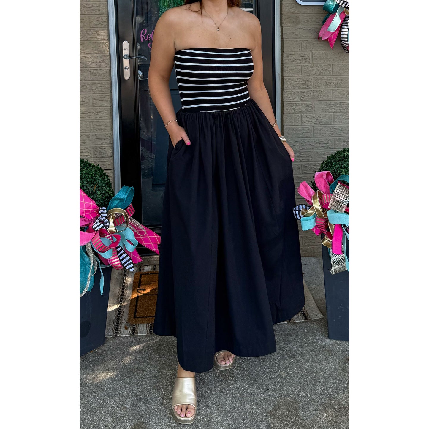 Avery Detail Maxi Dress, Black/Ivory