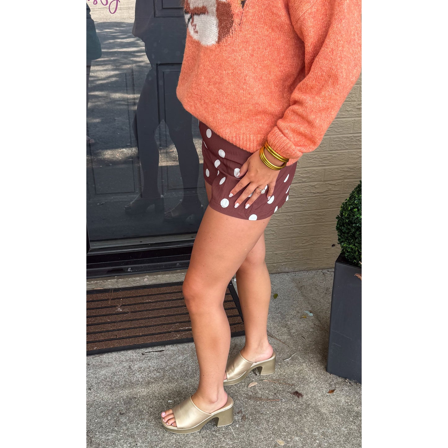 Tatum Polka Dot Shorts, Brown/White