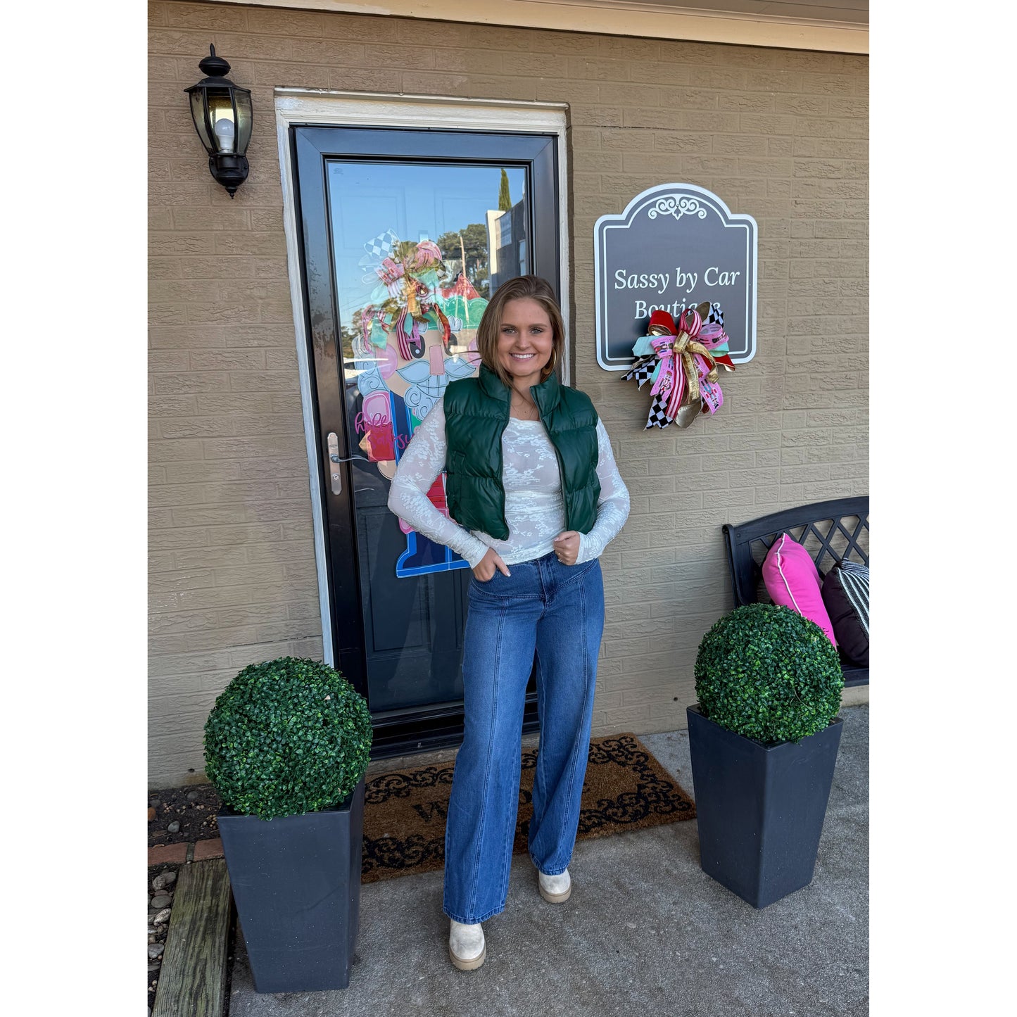 Raelyn Faux Leather Puffer, Hunter Green