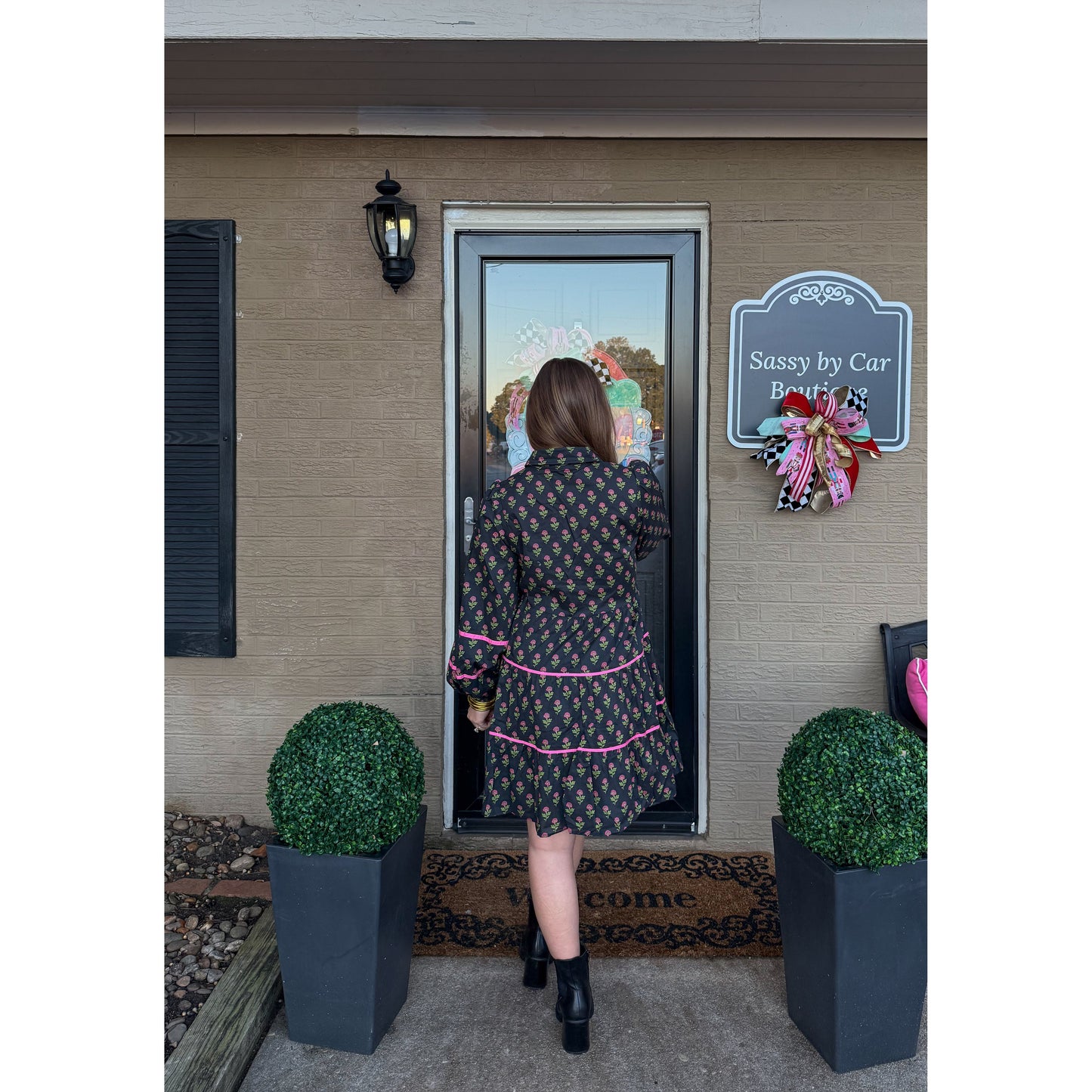 Evie Pattern Mini Dress, Black Multi