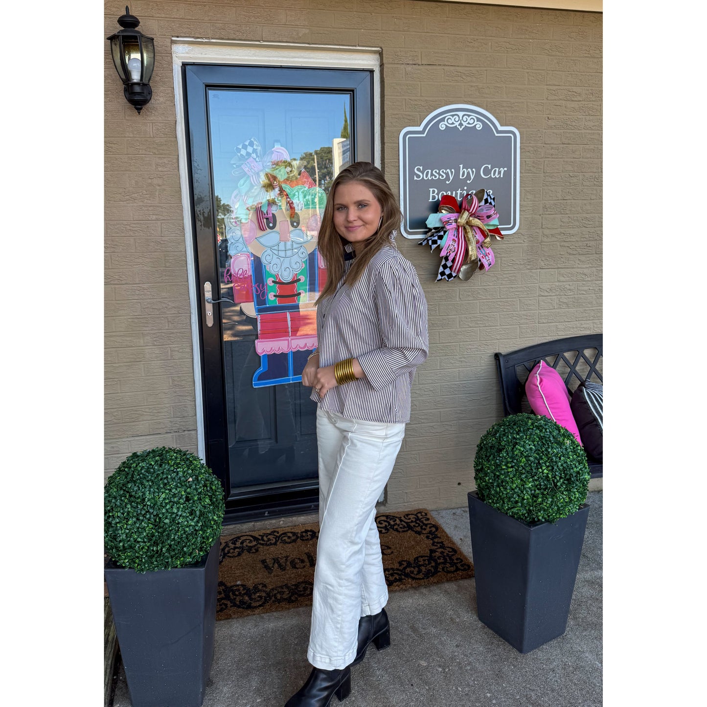 Tatum Stripe Blouse, Navy/Cream