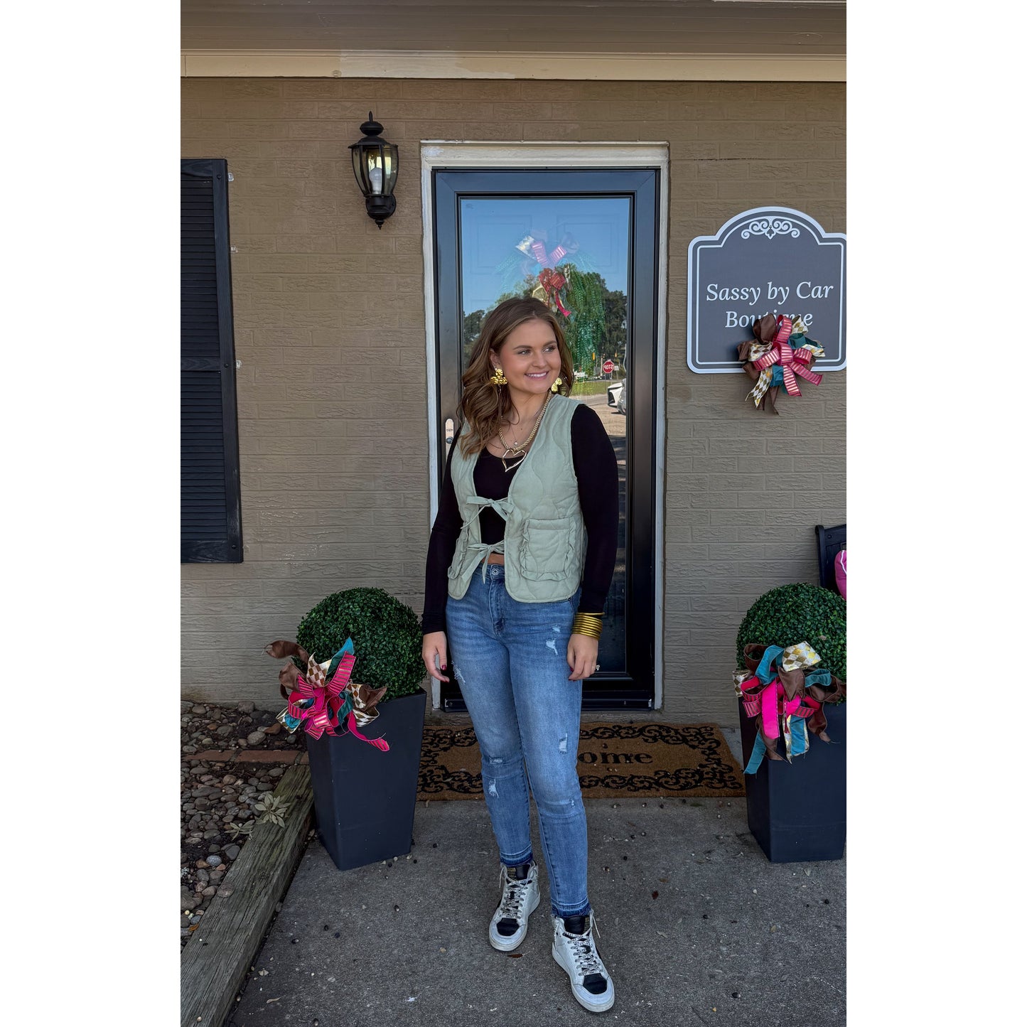 Reign Quilted Vest, Sage Green