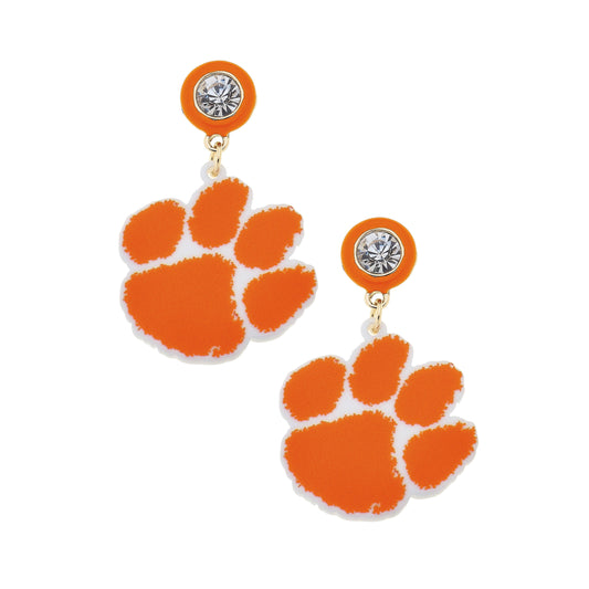 Clemson Tiger Paw Resin Earrings in Orange