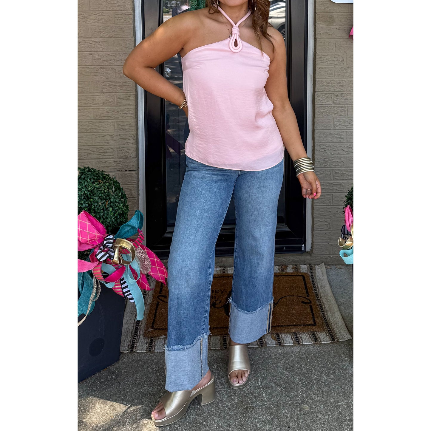 Detail Halter Top, Soft Pink