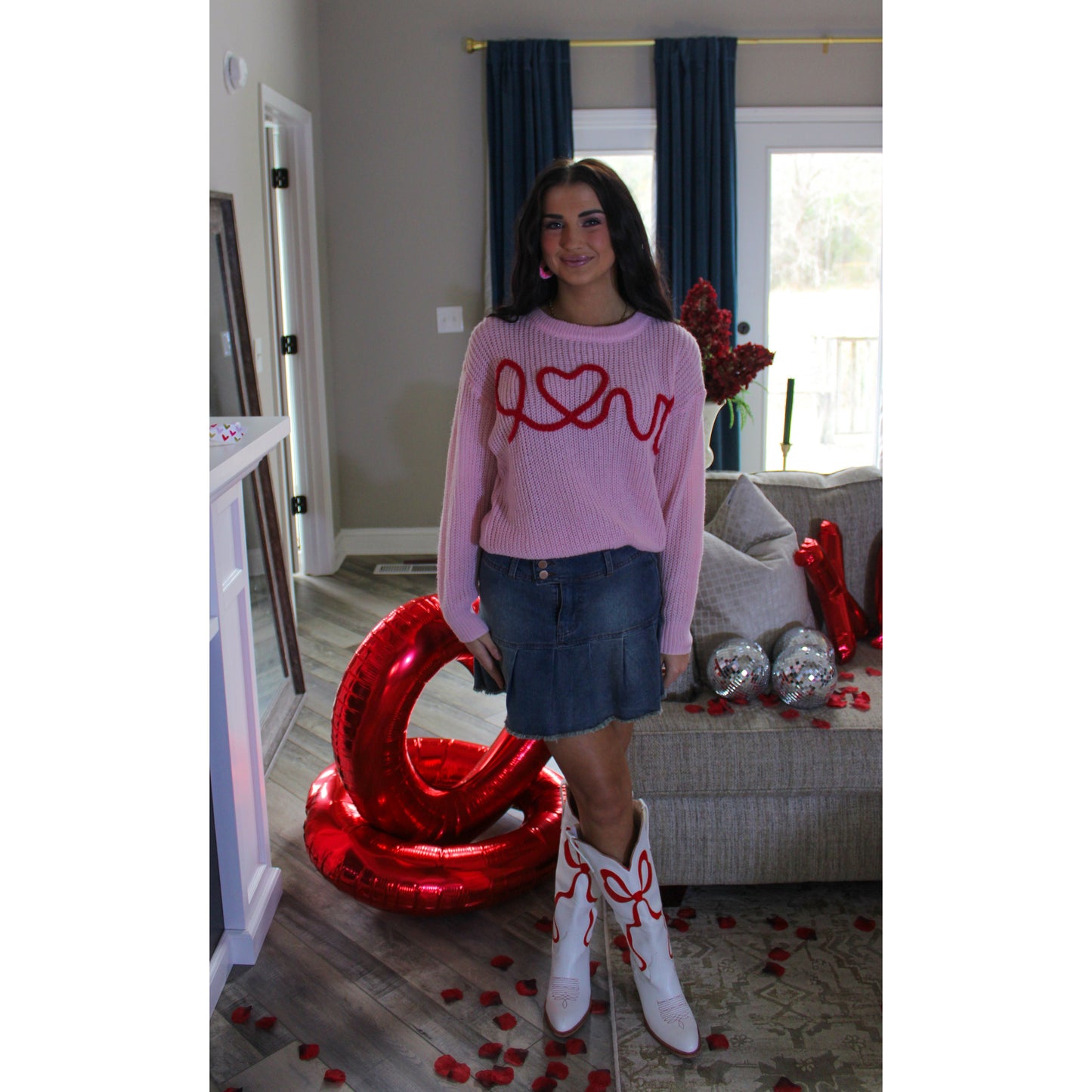 This Means Love Sweater, Baby Pink/Red