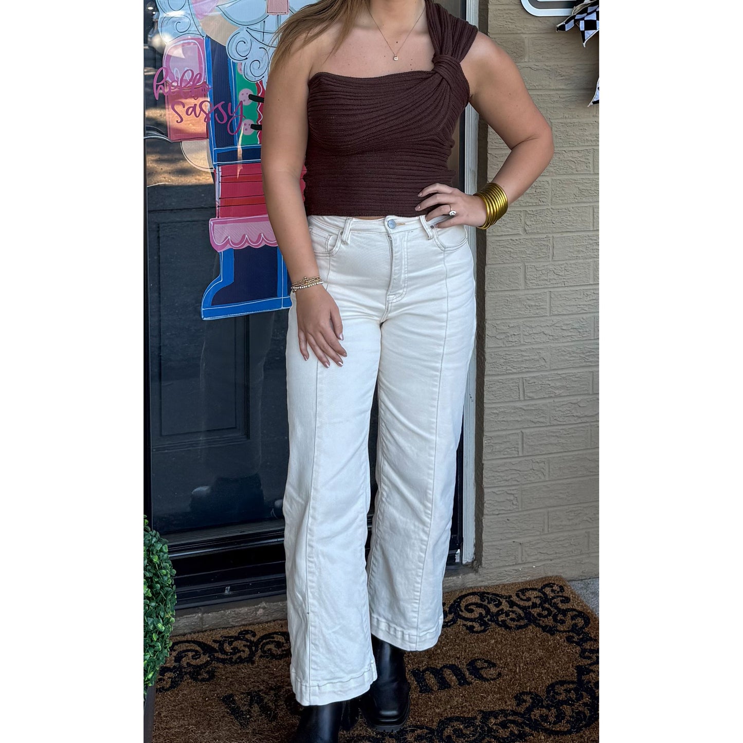 One Shoulder Top, Chocolate Brown