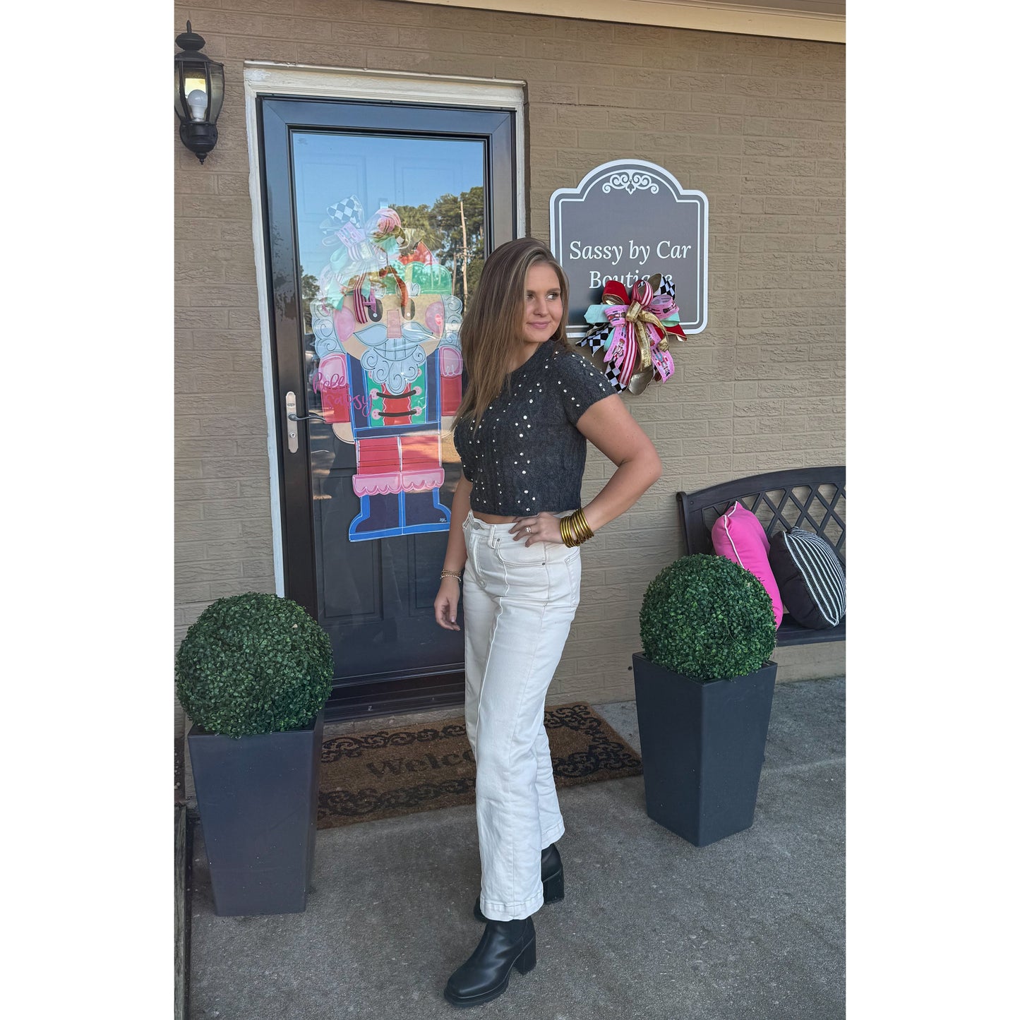 Brittany Detail Top, Charcoal