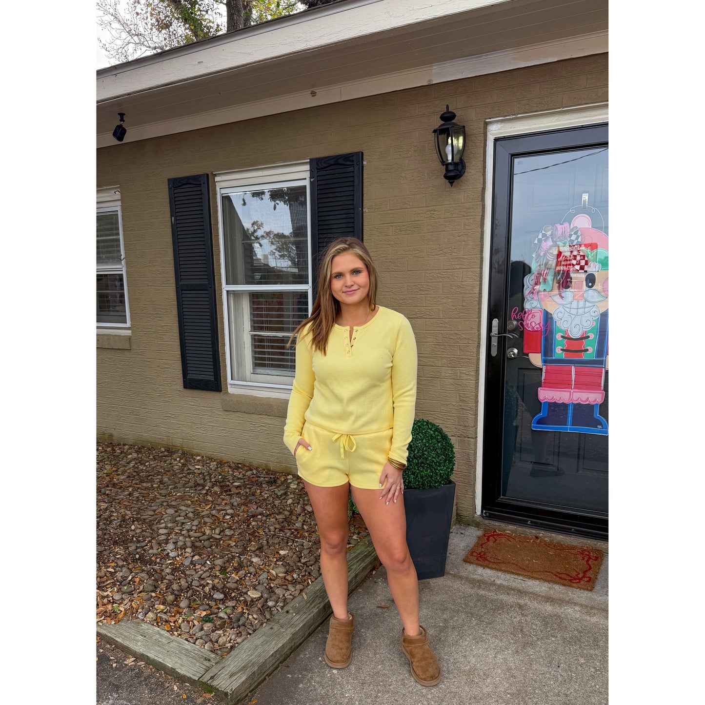 Butter Yellow Waffle Knit Lounge Set