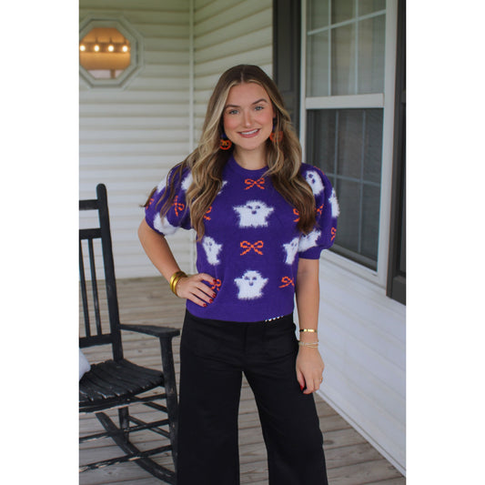 Ghost & Bows Spooky Top, Purple Multi