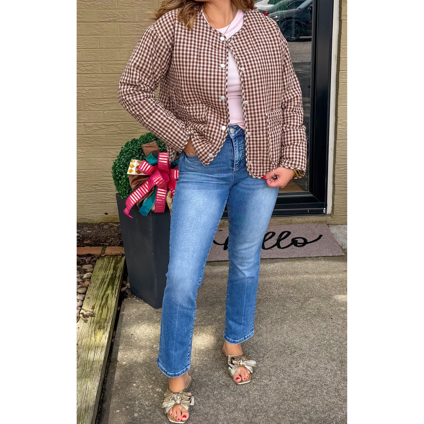 Livie Gingham Jacket, Espresso/Ivory