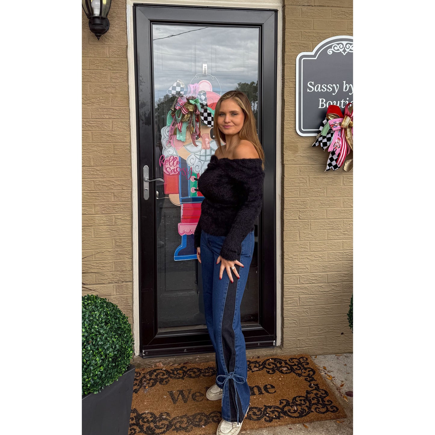 OTS Fuzzy Knit Sweater, Black