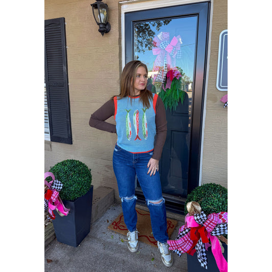 Fish Graphic Sweater Vest, Multi