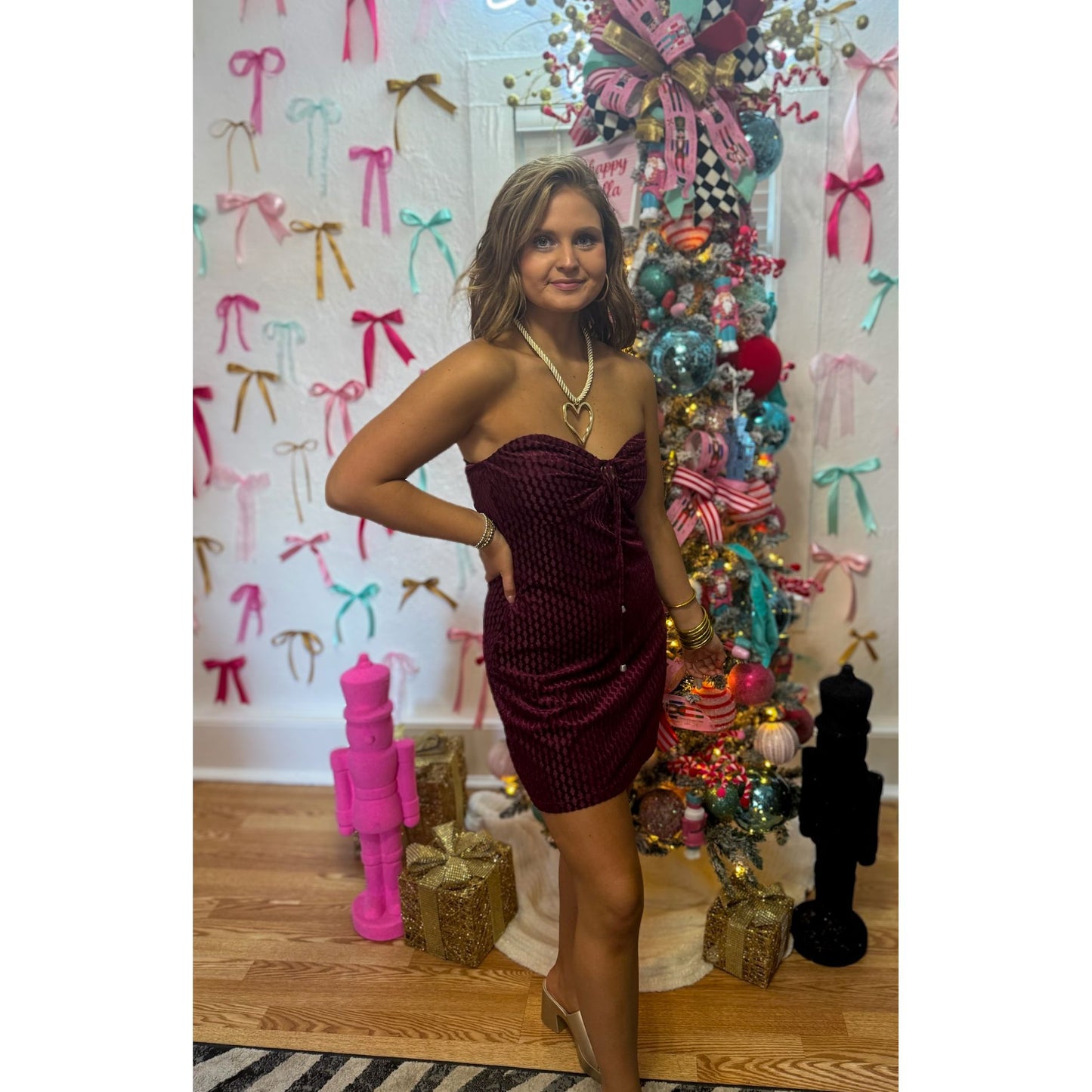 OTS Velvet Burgundy Mini Dress