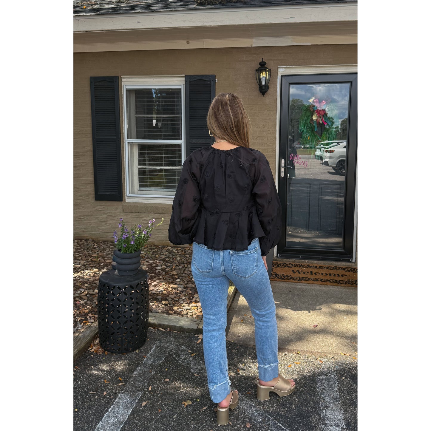 Adelyn Floral Top, Black