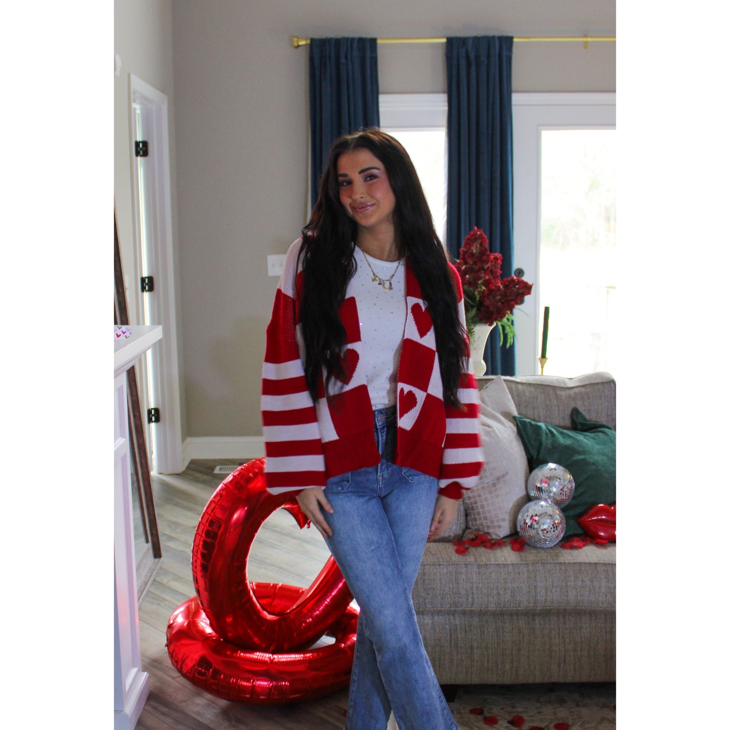 Queen of Hearts Cardigan, Red/White