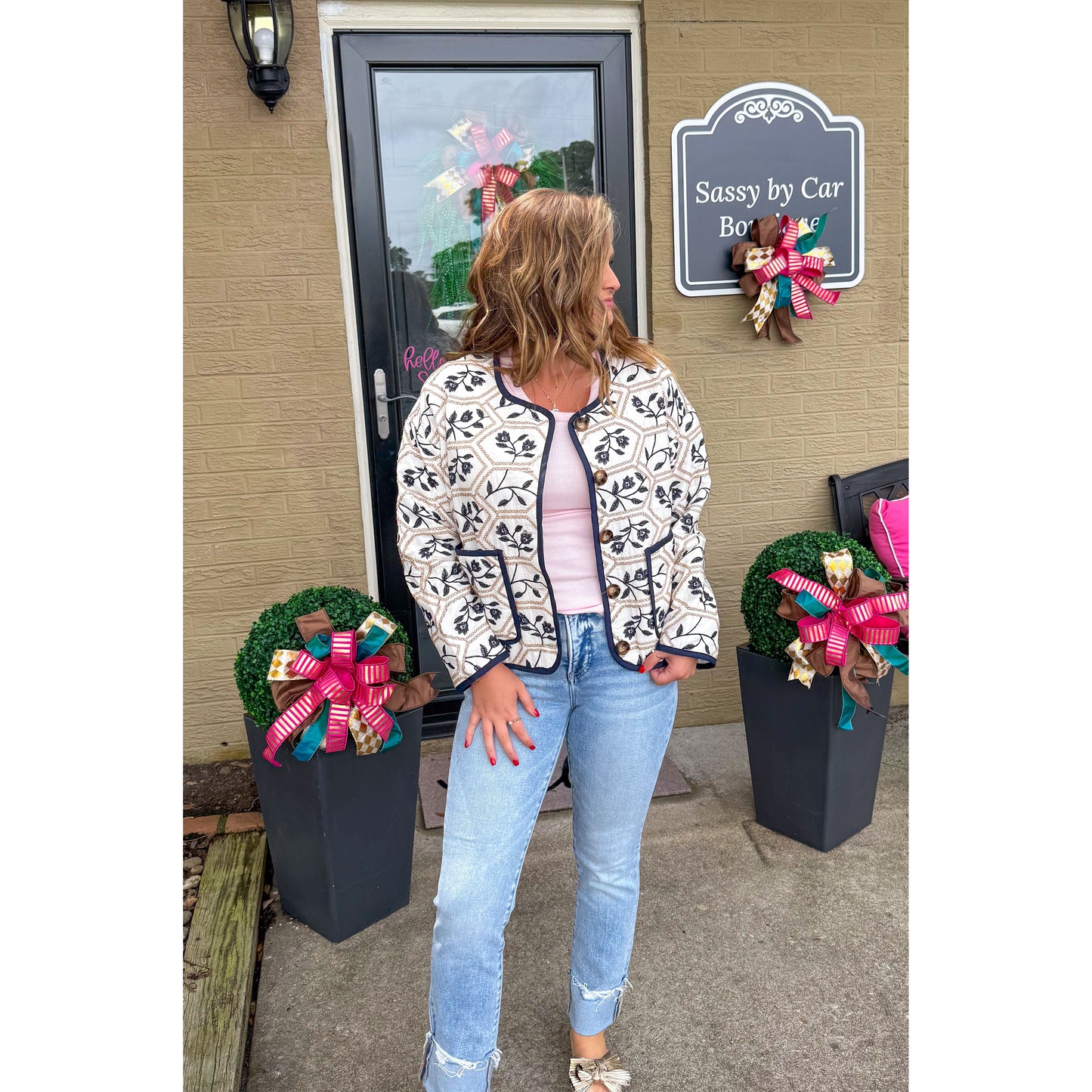Paige Quilted/Embroidered Jacket, Navy Multi
