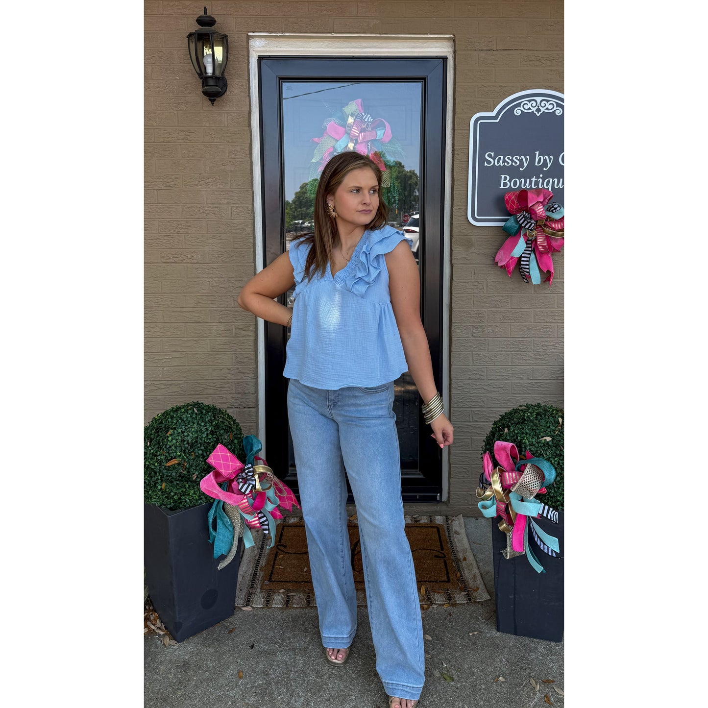 Dovie Detail Top, Sky Blue