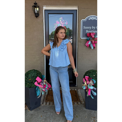 Dovie Detail Top, Sky Blue