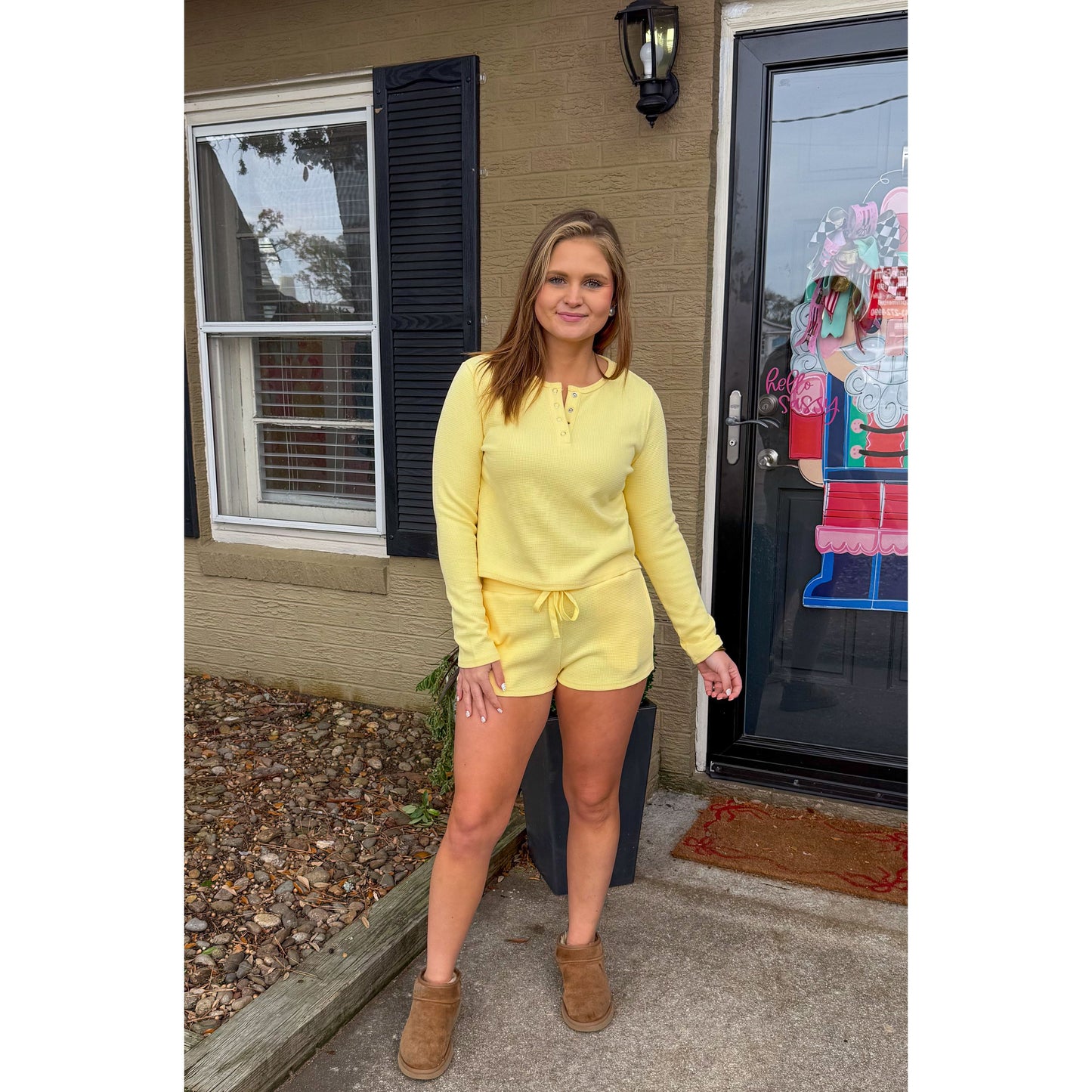 Butter Yellow Waffle Knit Lounge Set