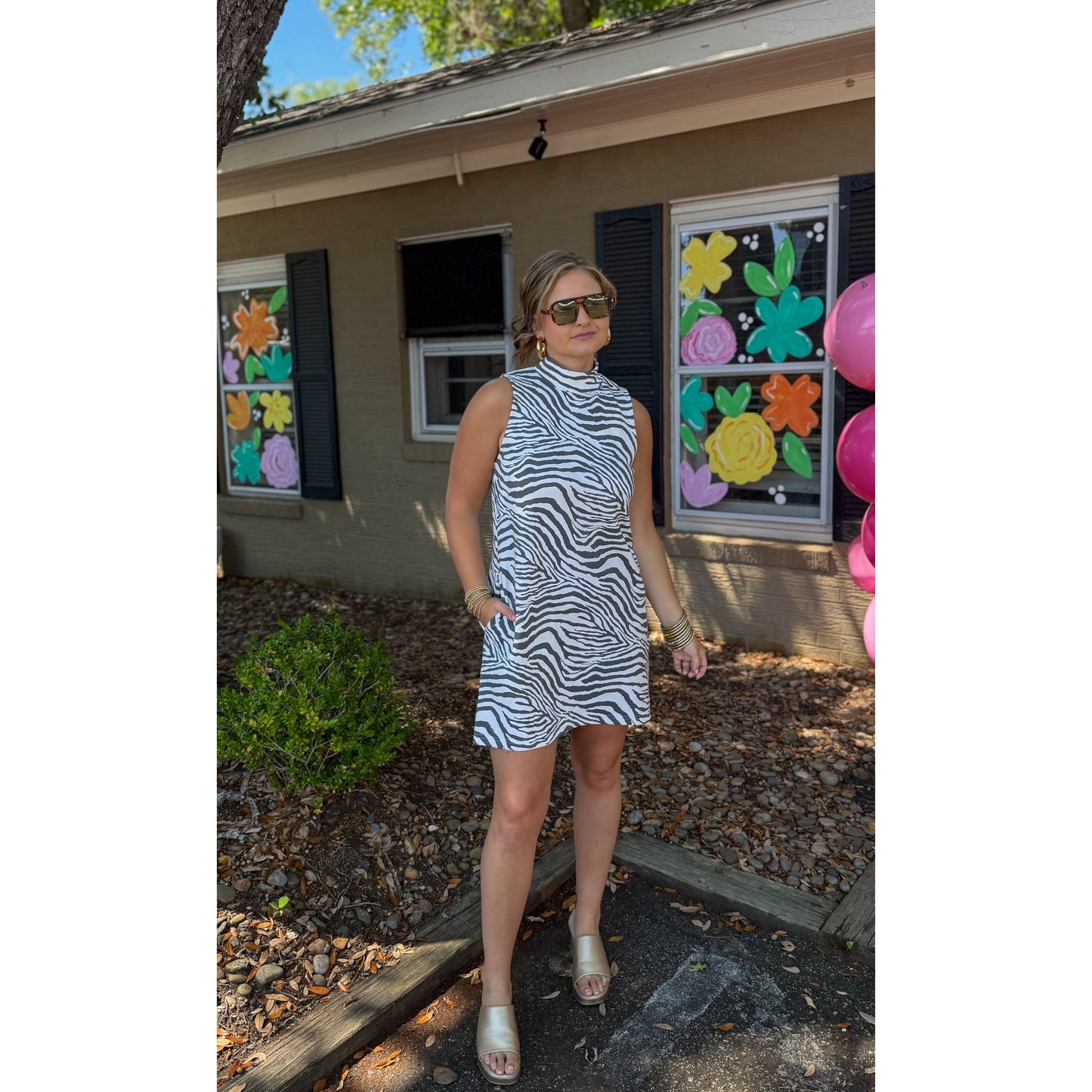 Zebra Mini Dress, Black/White