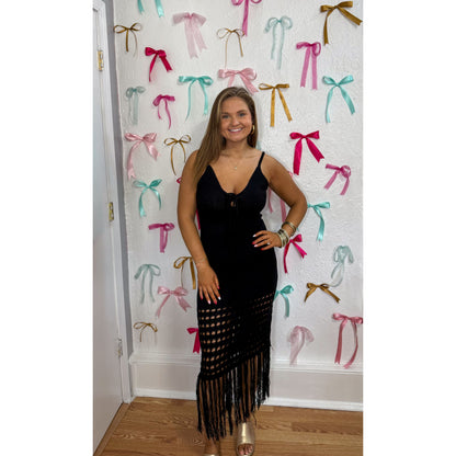 Crochet Knit Midi Dress, Black