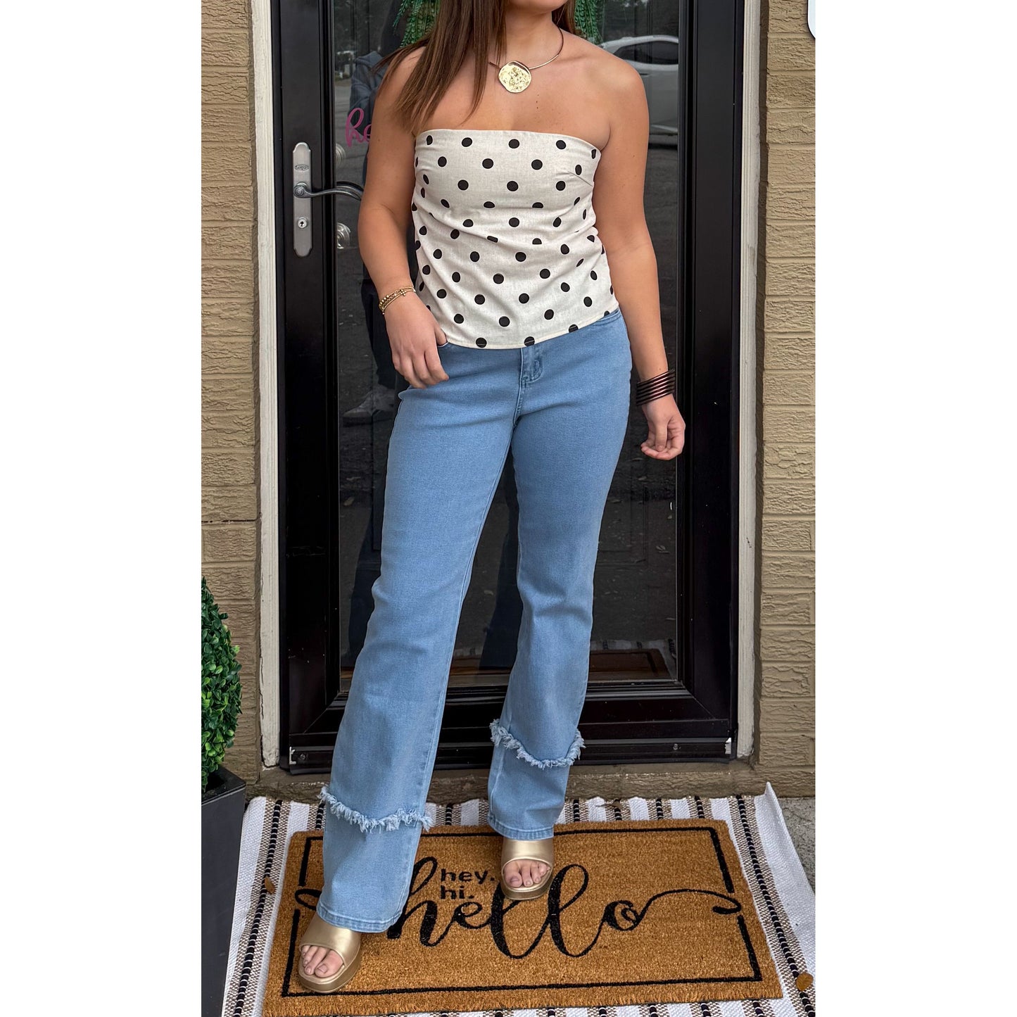 Alex Polka Dot Top, Cream/Black
