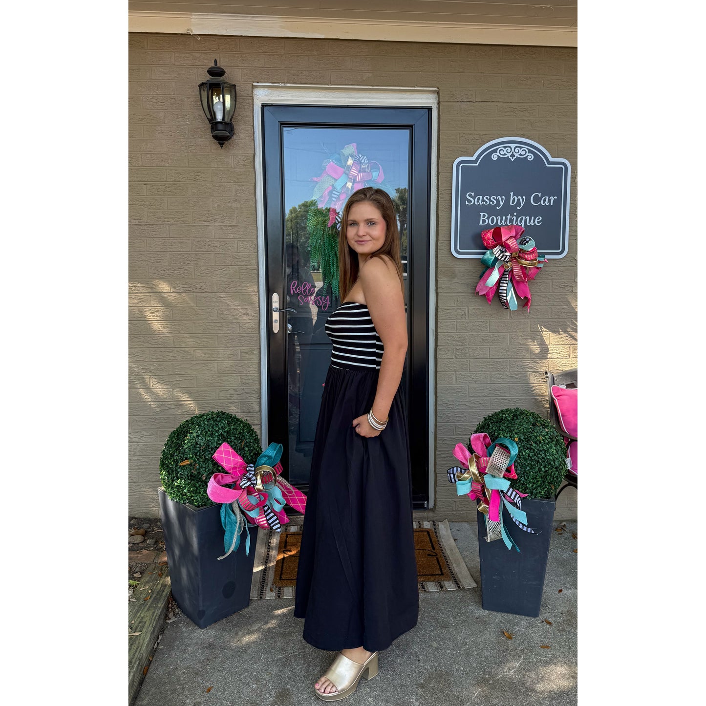 Avery Detail Maxi Dress, Black/Ivory