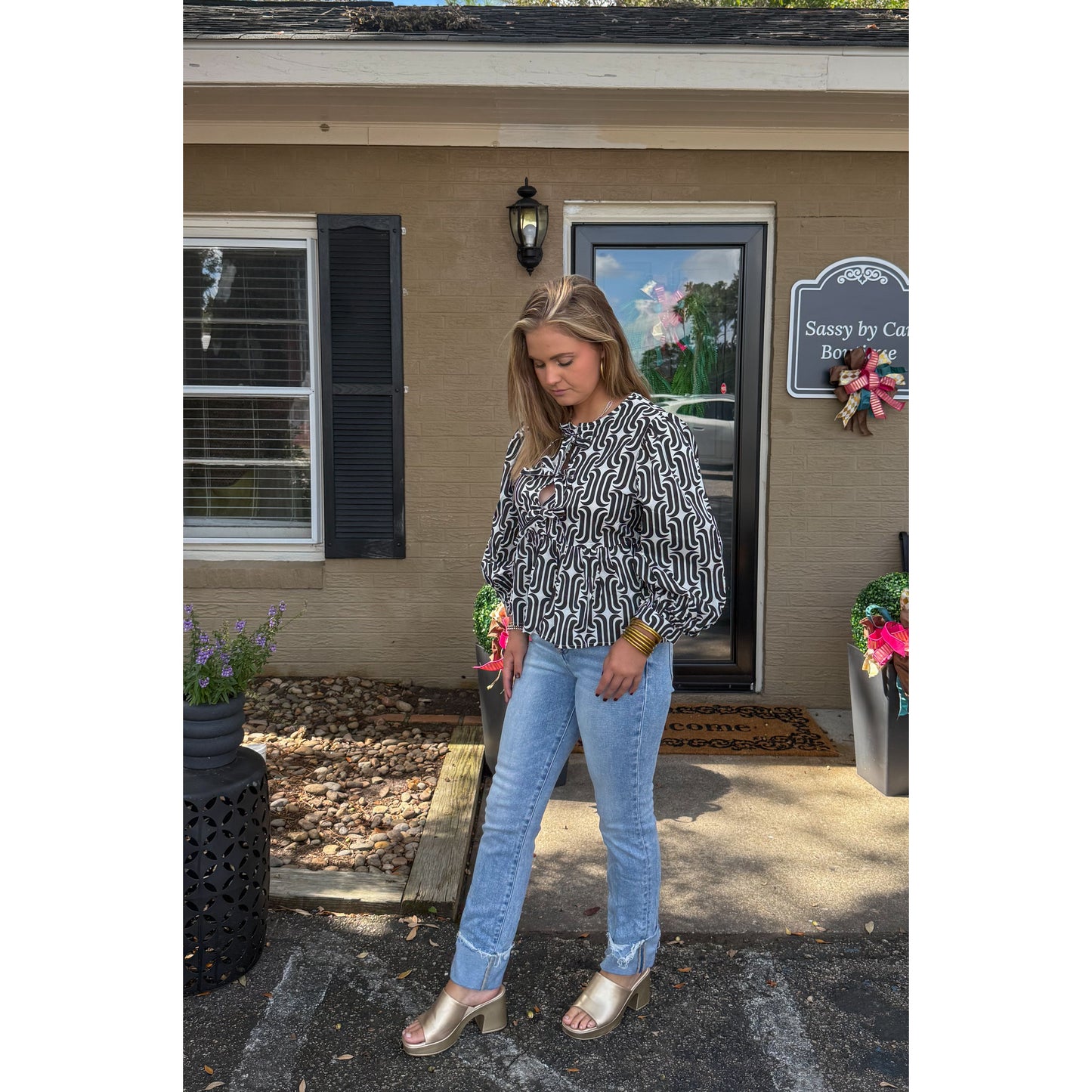 Lola Abstract Pattern Top, Black/White