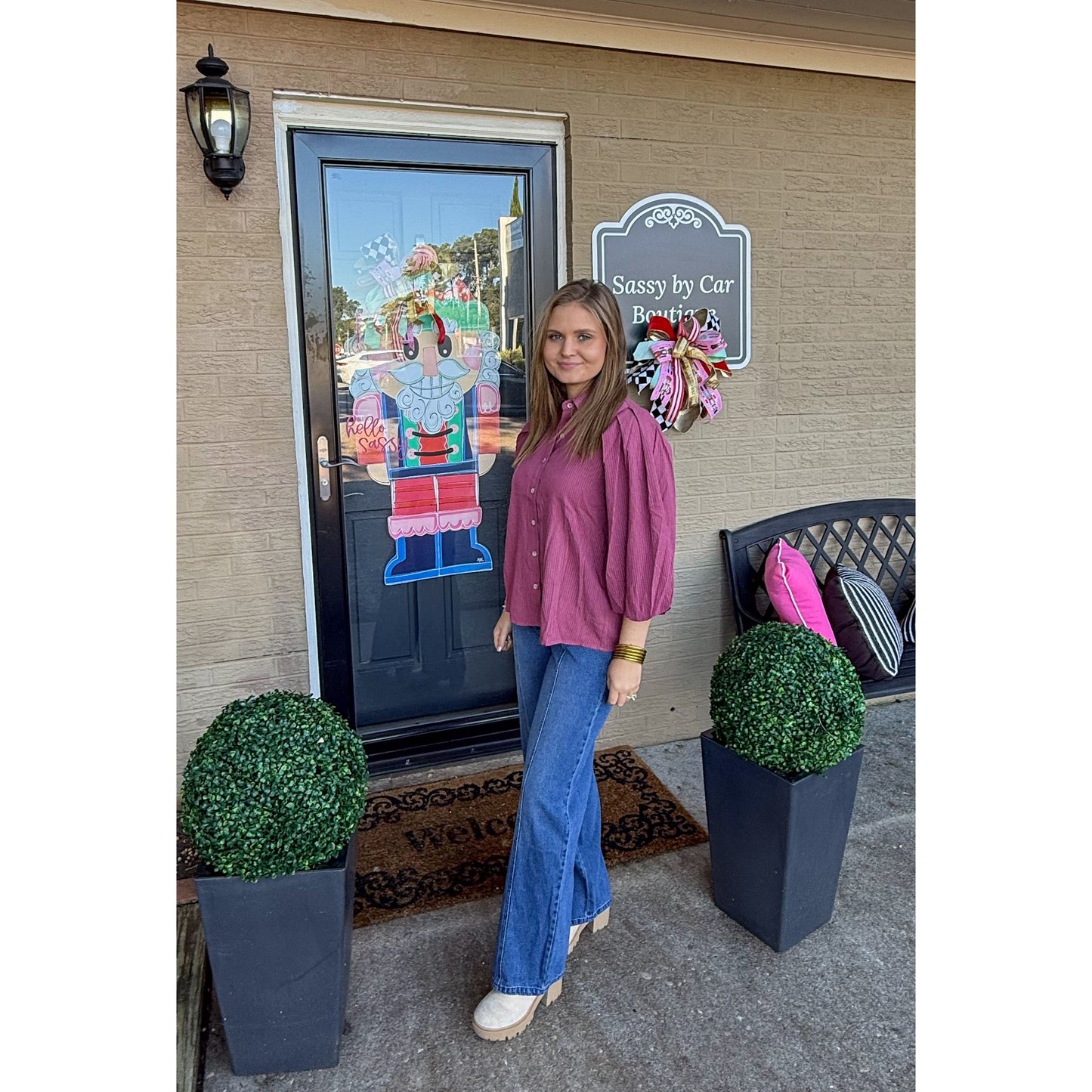 Mabel Detail Blouse, Pink Multi