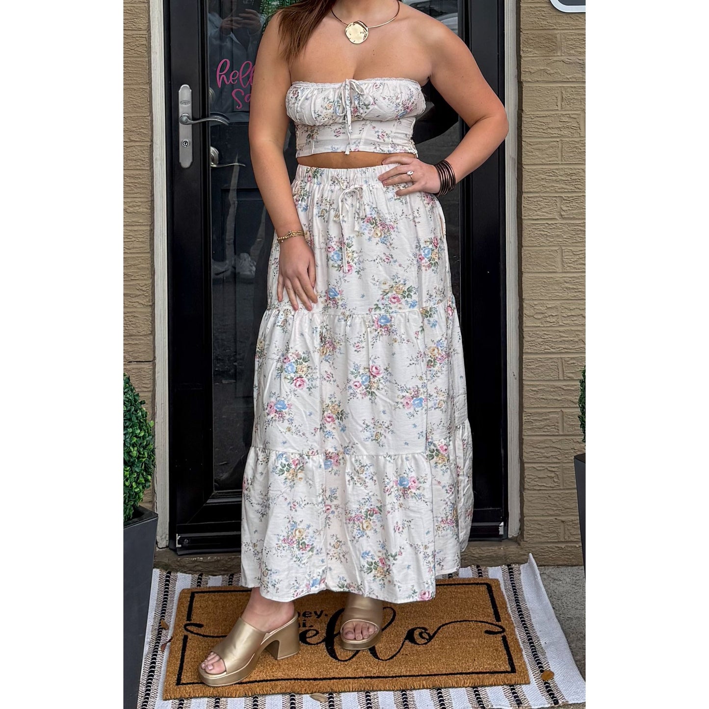 Floral Detail Maxi Skirt Set, Multi