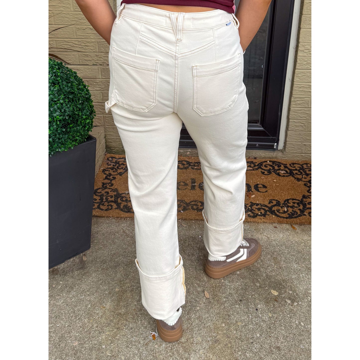 Cuffed Ivory Wide Leg Jeans