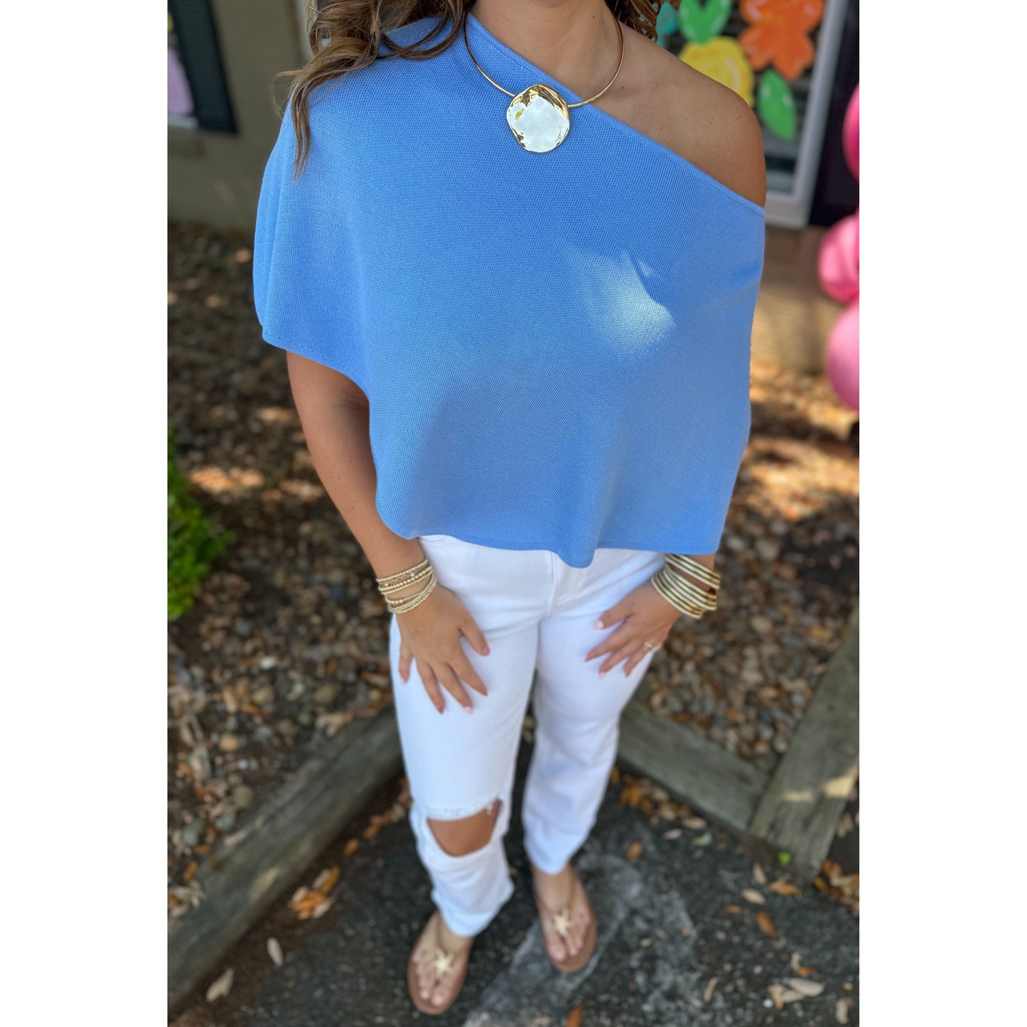 Knit Poncho, Blue