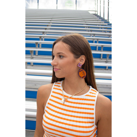Orange & Purple Glitter Football Earring