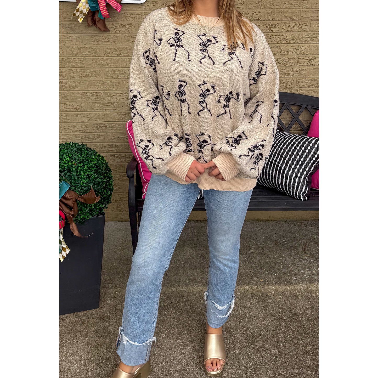 Dancing Mummies Sweater, Ivory/Black