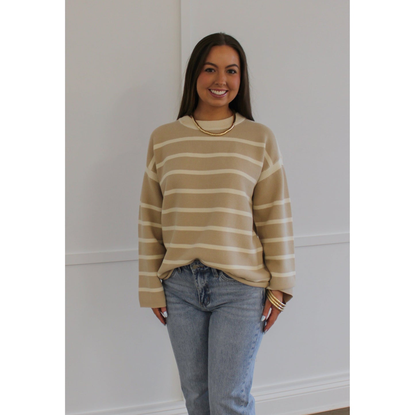 Bethany Sweater, Taupe/White