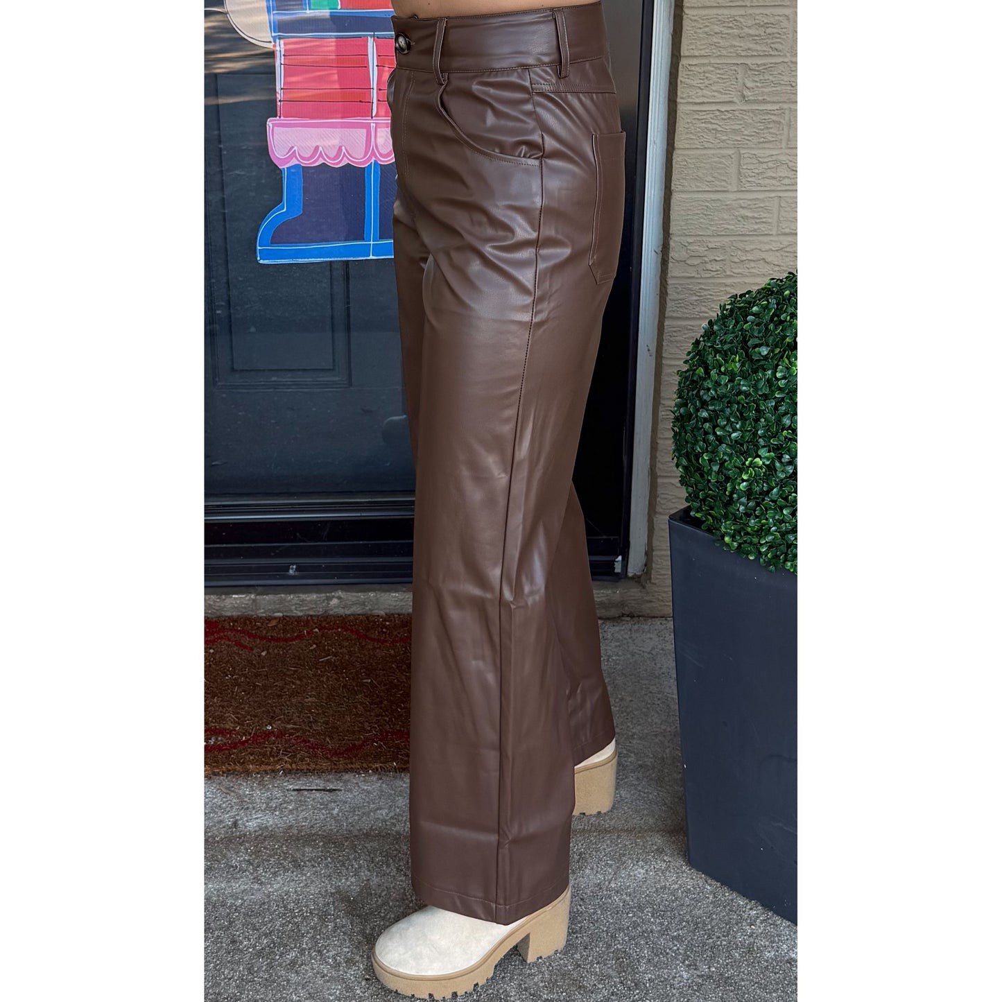 Katie Faux Leather Pants, Chocolate