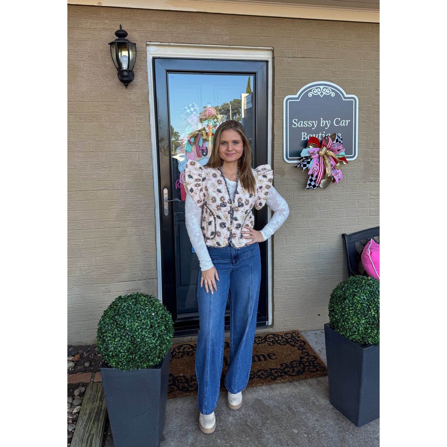 Floral Detail Quilted Vest