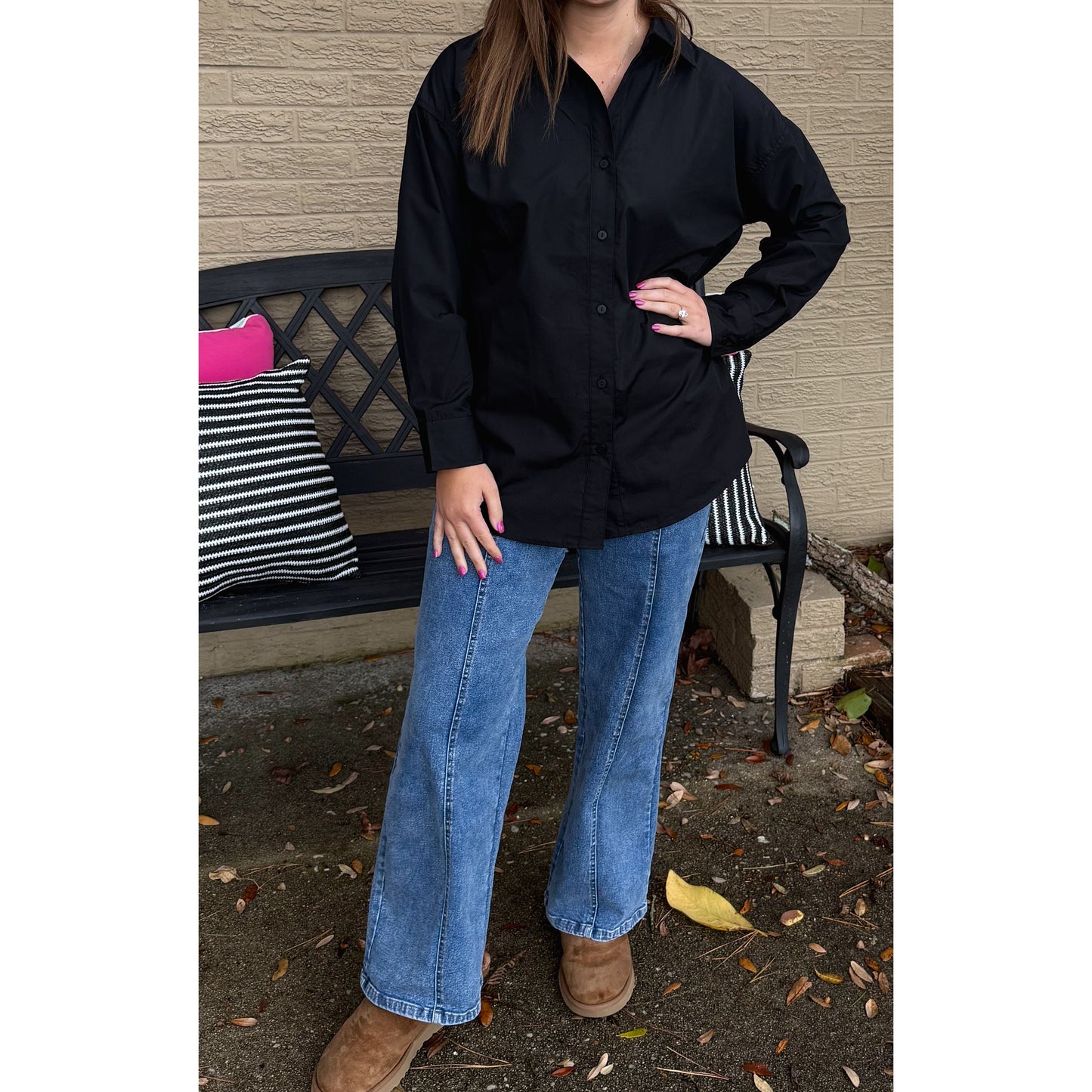 Sadie Button Down Blouse, Black